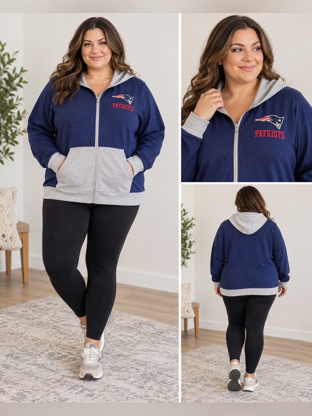 New England Patriots Women’s Full Zip Hoodie Navy Gray NFL Size 2XL NWT